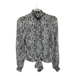 Express Sheer Gray Snake Skin Turtleneck Tie Blouse Long Sleeve Size XS